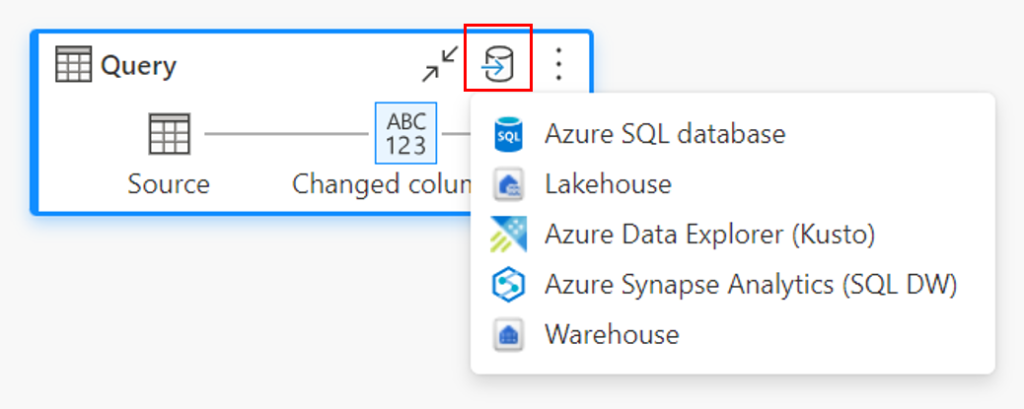 Add data destination inside of the query node of the diagram view