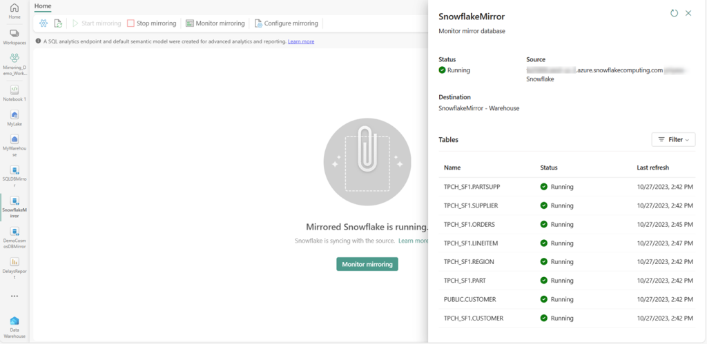 Monitor mirroring in a click to get information about the replication