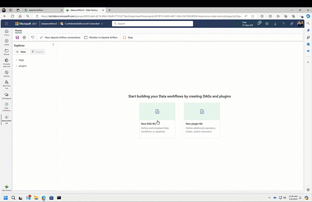 Data workflows user interface inside of Microsoft Fabric