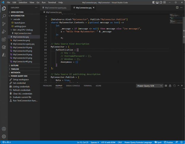 Power Query SDK experience inside of VIsual Studio Code