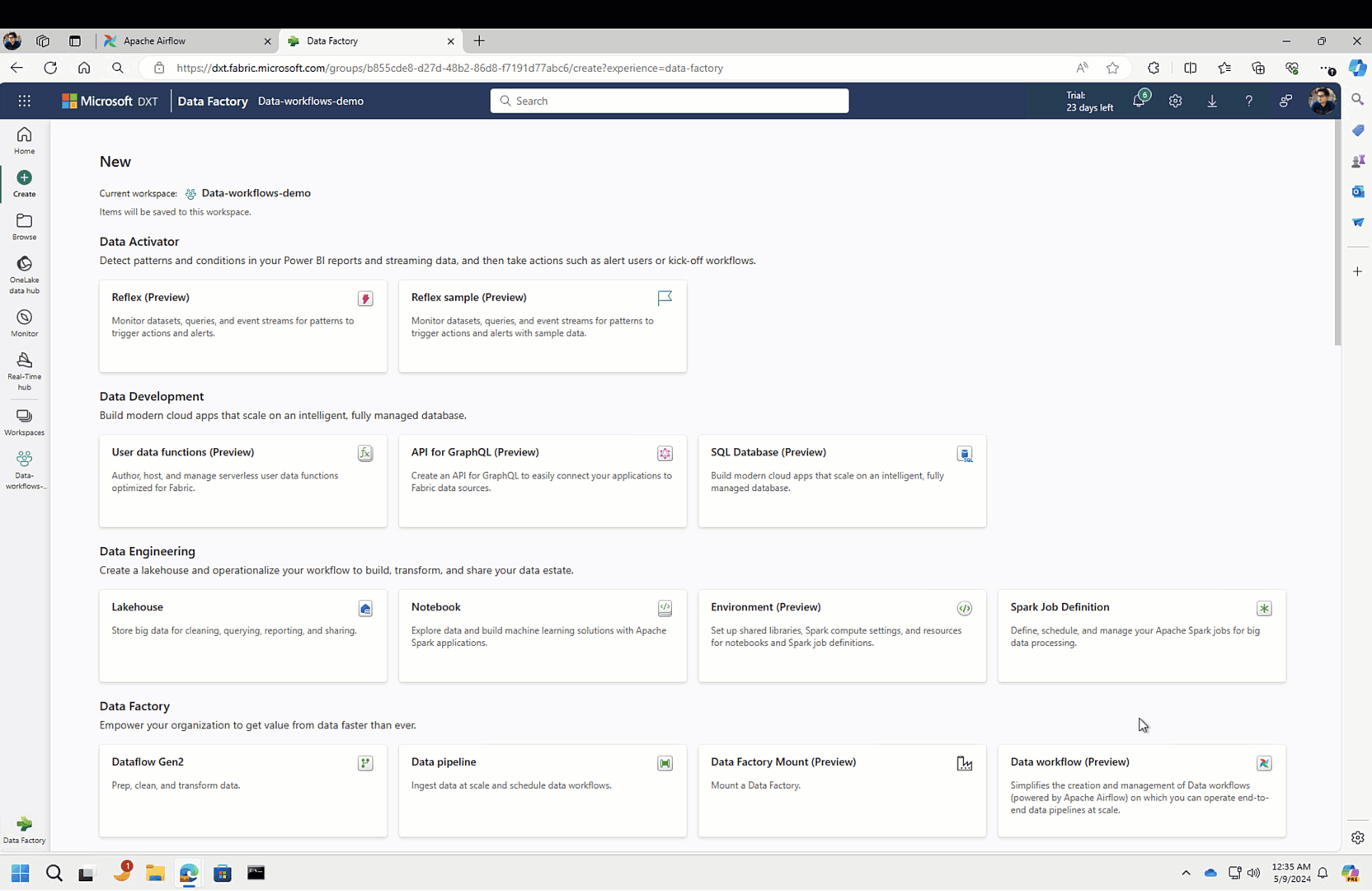Instantly provisioned Apache Airflow runtime when you create a new Data workflow.
