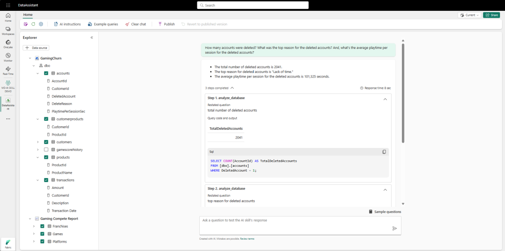 Chat canvas for the AI Skill