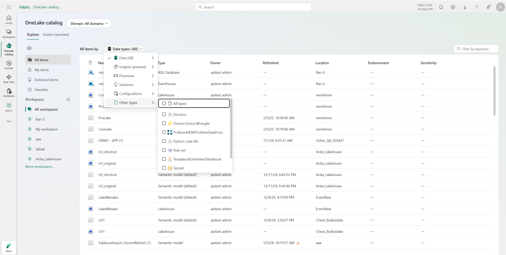 Data items showing up in OneLake Hub