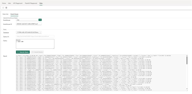 Event House example that is shipped as part of the workload sample showing how to access the Eventhouse