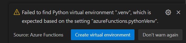 Create virtual environment for user data functions item