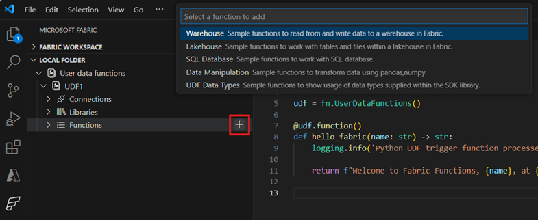 Insert sample code snippet for new function