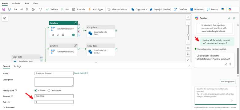 Update several pipeline settings