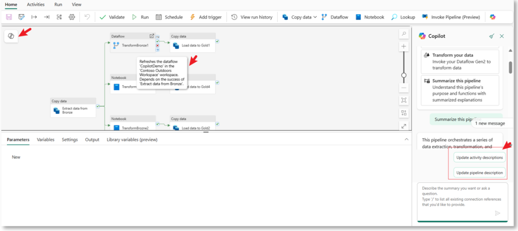 Use Pipeline summary to update descrtiption
