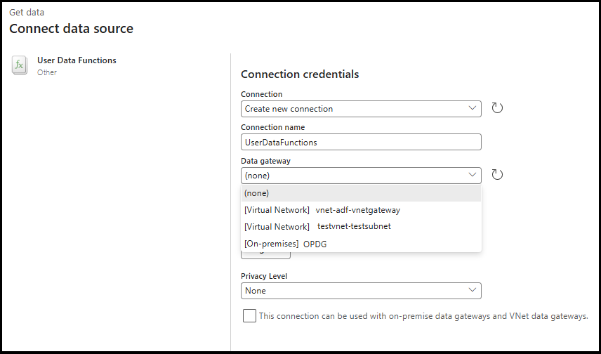 New User Data Function connection