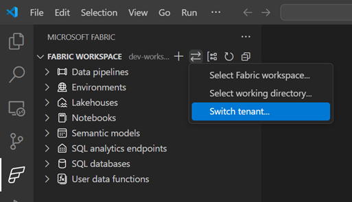 Switch tenant in Fabric extension in VS Code