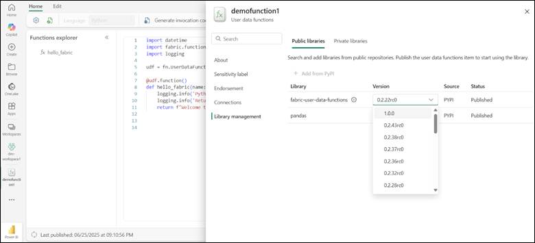 Update fabric-user-data-functions library
