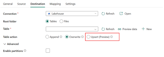 Upsert settings in Lakehouse connector as sink