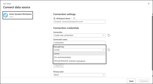 Choose gateway connection for invoking Synapse pipeline