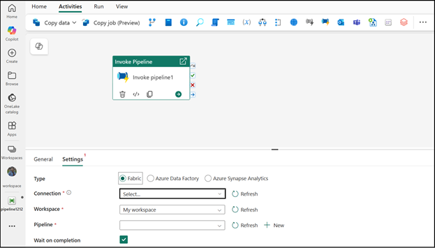 Create Invoke Pipeline activity