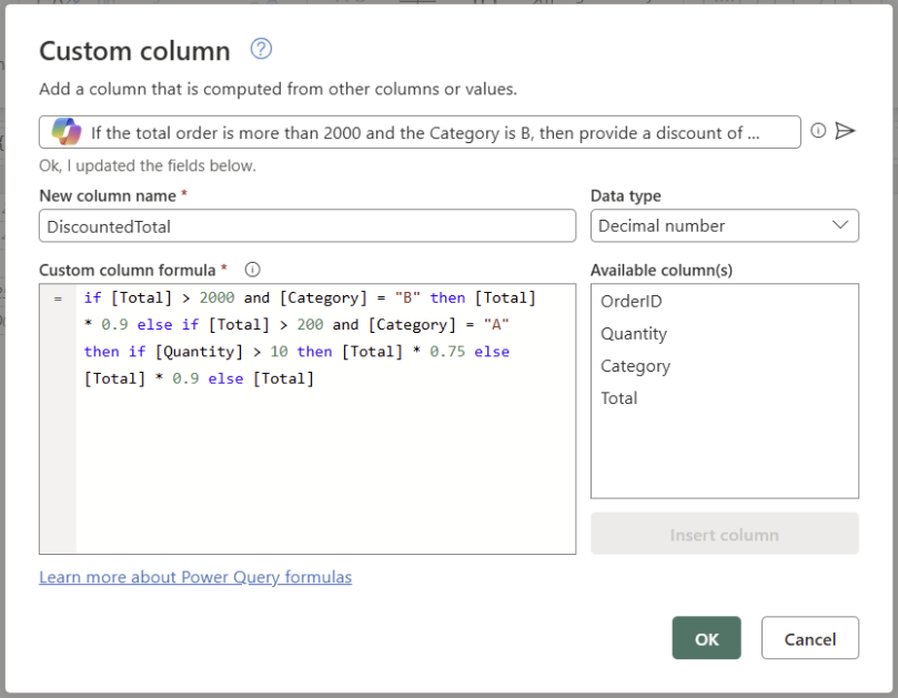 NL to custom column Copilot