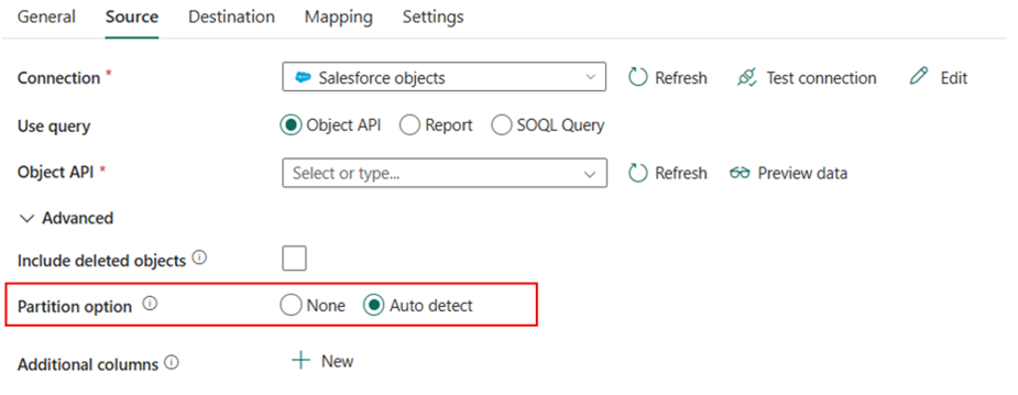 Partition setting in Salesforce connector as source