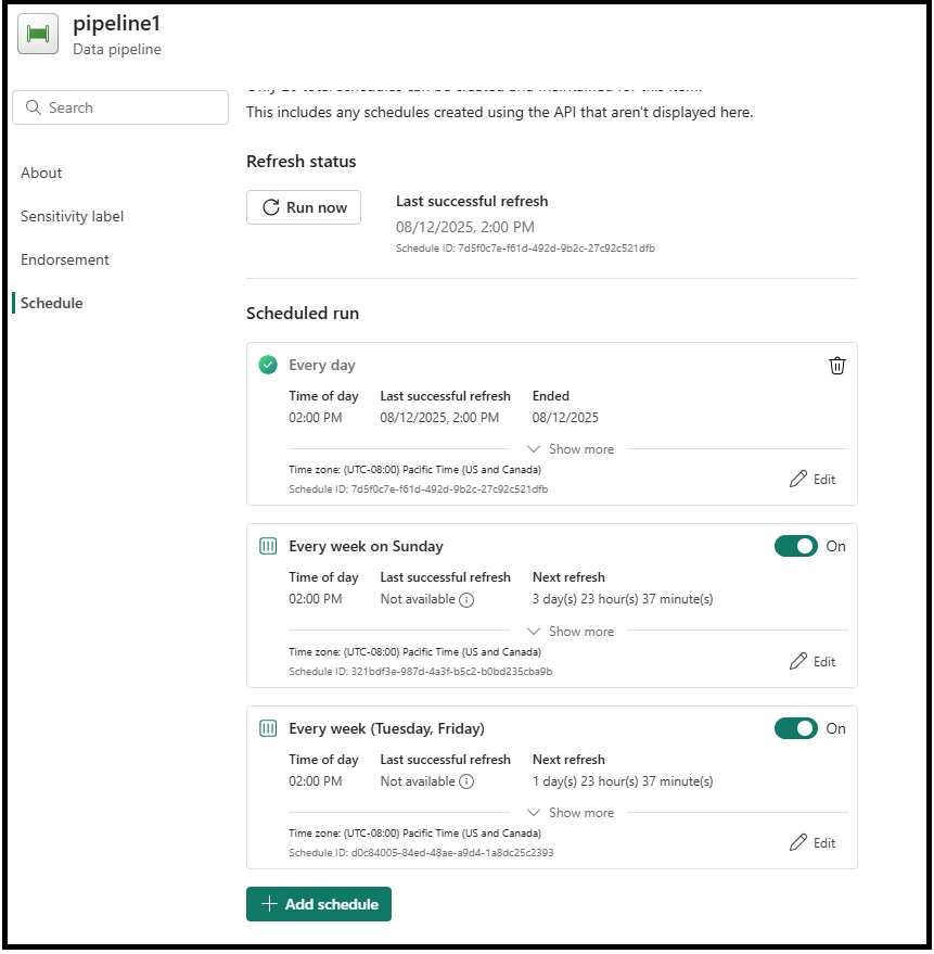 Screenshot showing how to edit schedules.