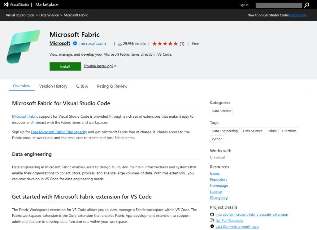 Microsoft Fabric extension