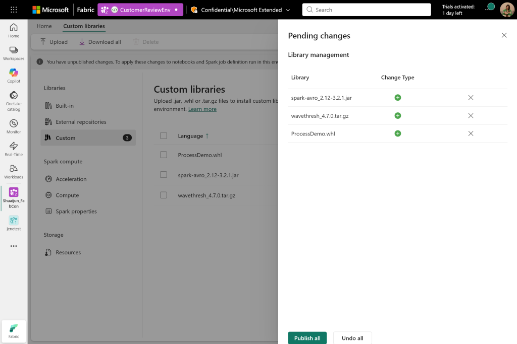 Fabric Environment Publishing Screenshot