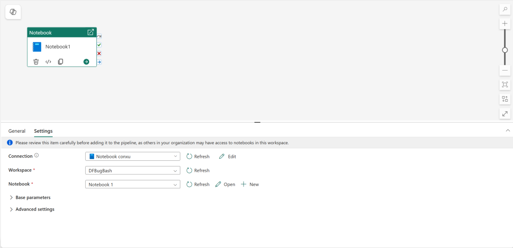 Notebook activity has the option for Connection property now