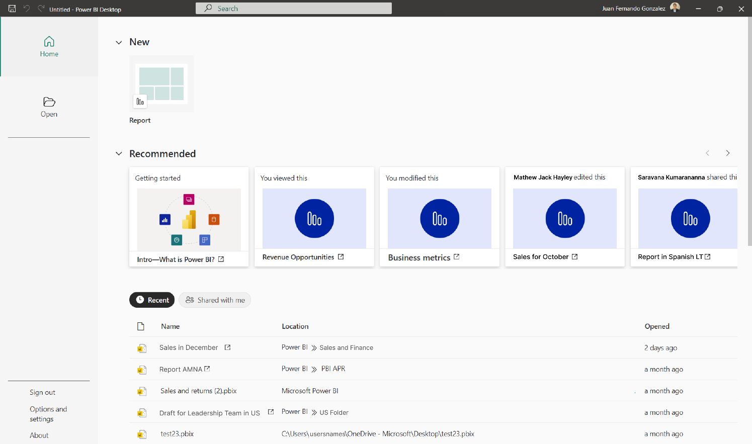 A screenshot showing the new home screen. 