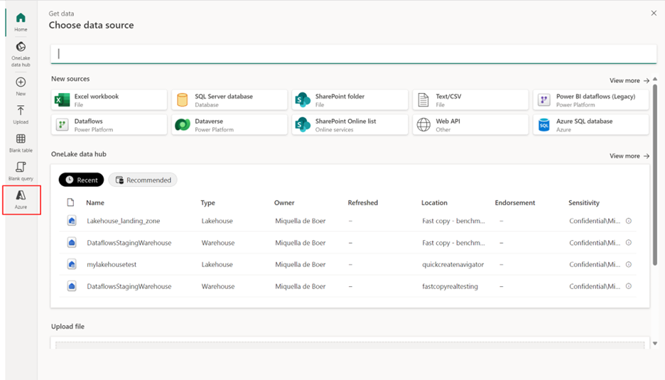 Select browse azure module form the Get Data home tab