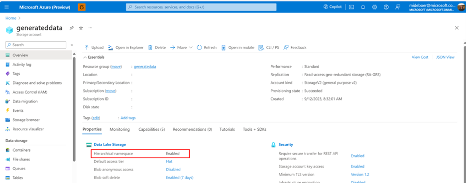 Verify that hierachal namespace is enabled when choosing ADLS gen 2