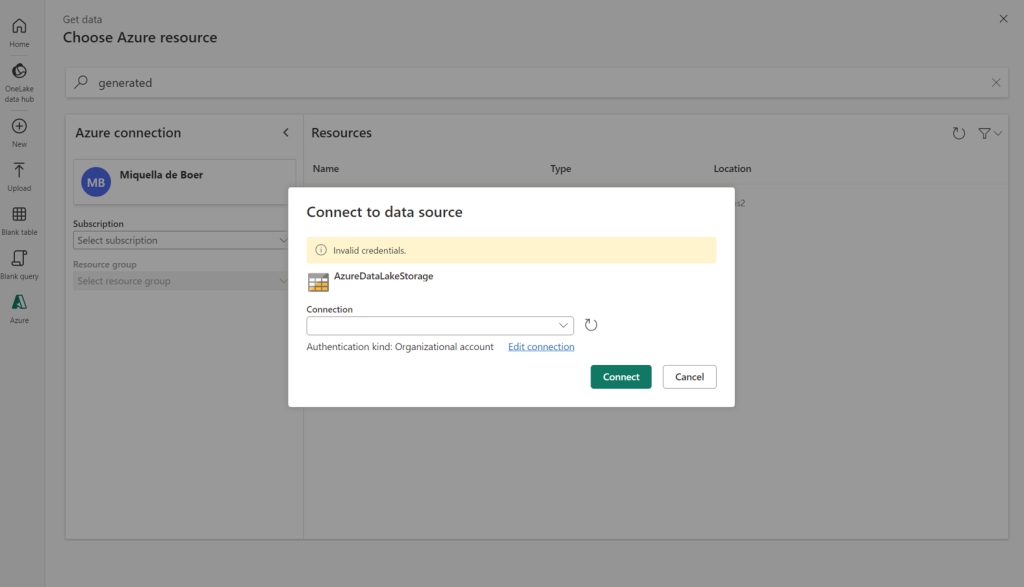 When an error occurs, make sure to update credentials or create a new connection