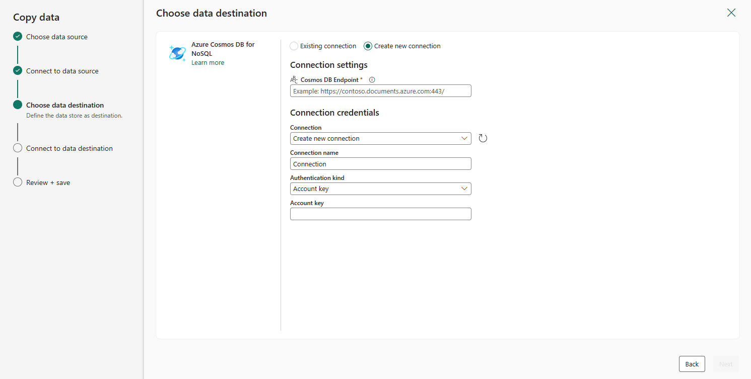 Fig 8 - Add Azure cosmos DB details as destination