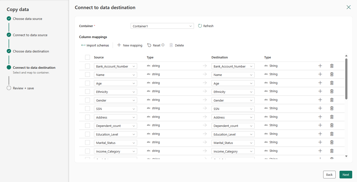 Fig 9 - Add column mapping for your data destination