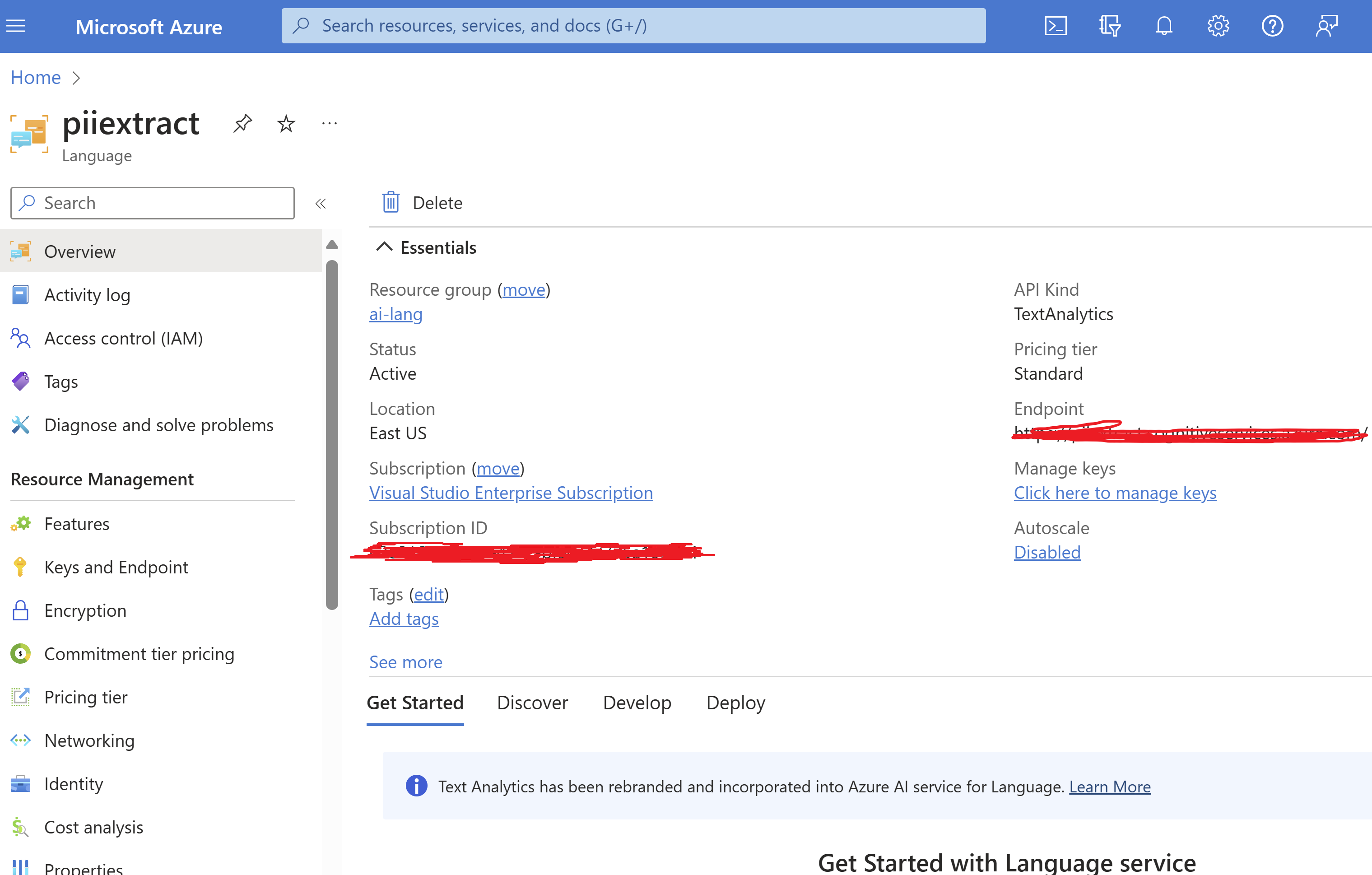 Fig 5 - Get endpoint url from Azure