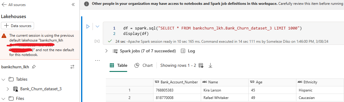 Fig 6 - Select a lakehouse to connect to your notebook in Fabric