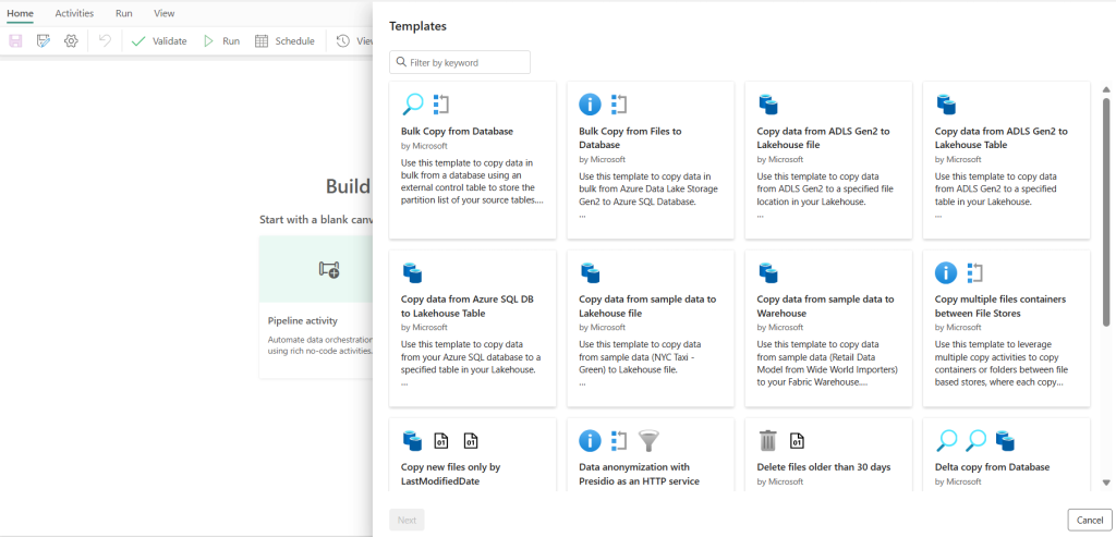 Data pipeline template gallery