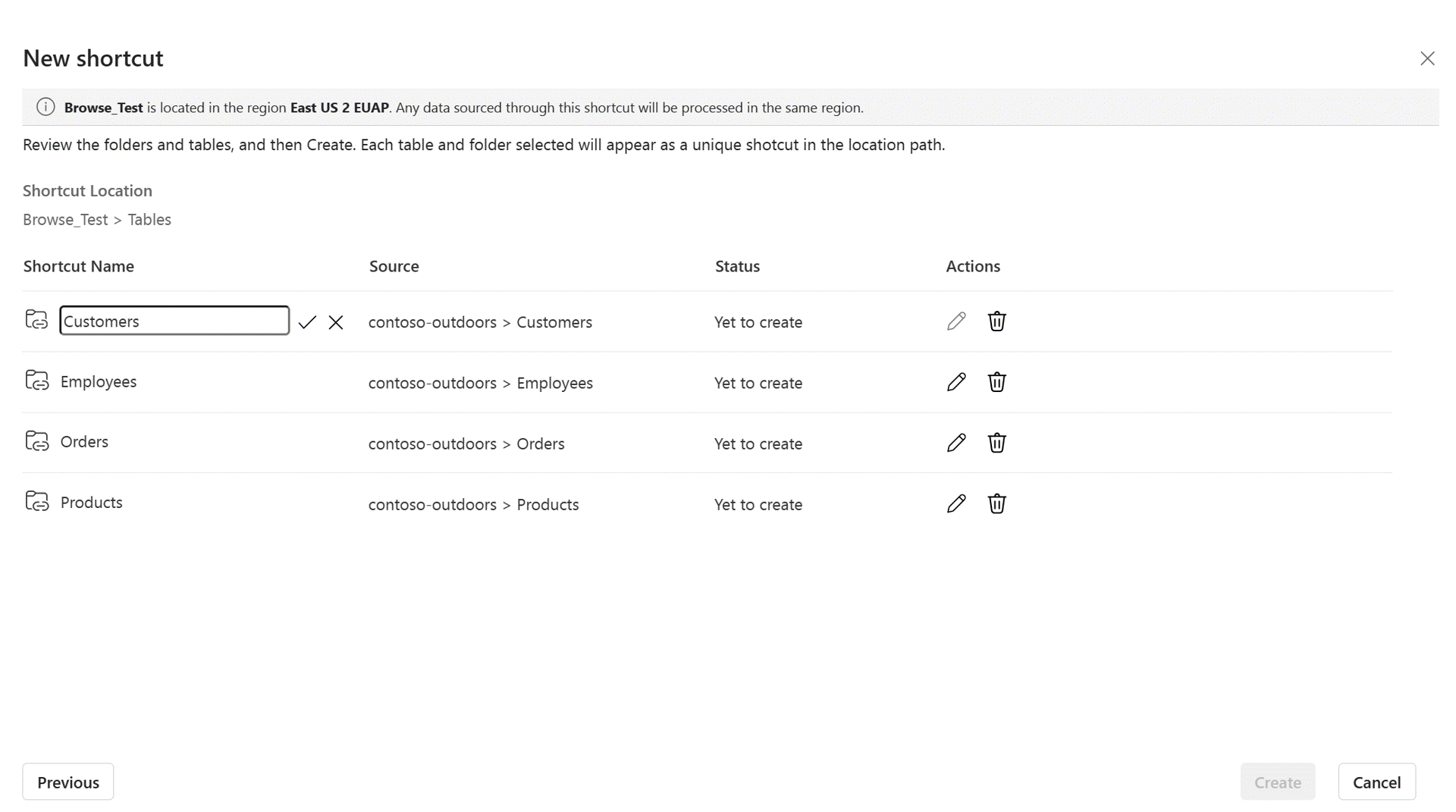 Screenshot of shortcut review page with options to rename and delete shortcuts.
