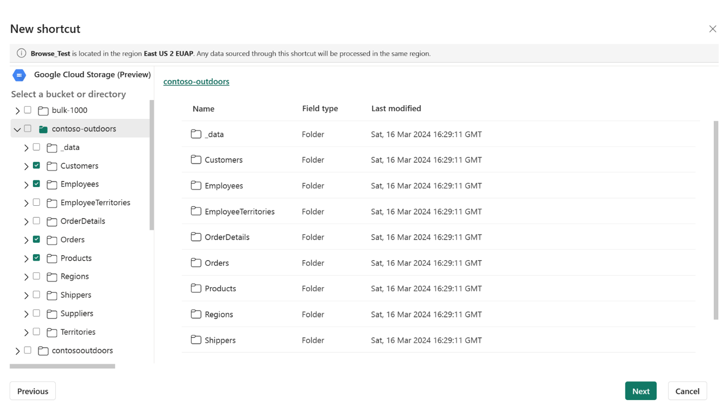 Screenshot of the storage browse window with multiple folders selected.