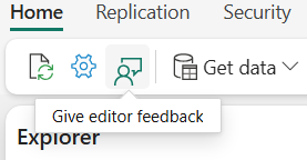 Screenshot of the feedback button in the editor