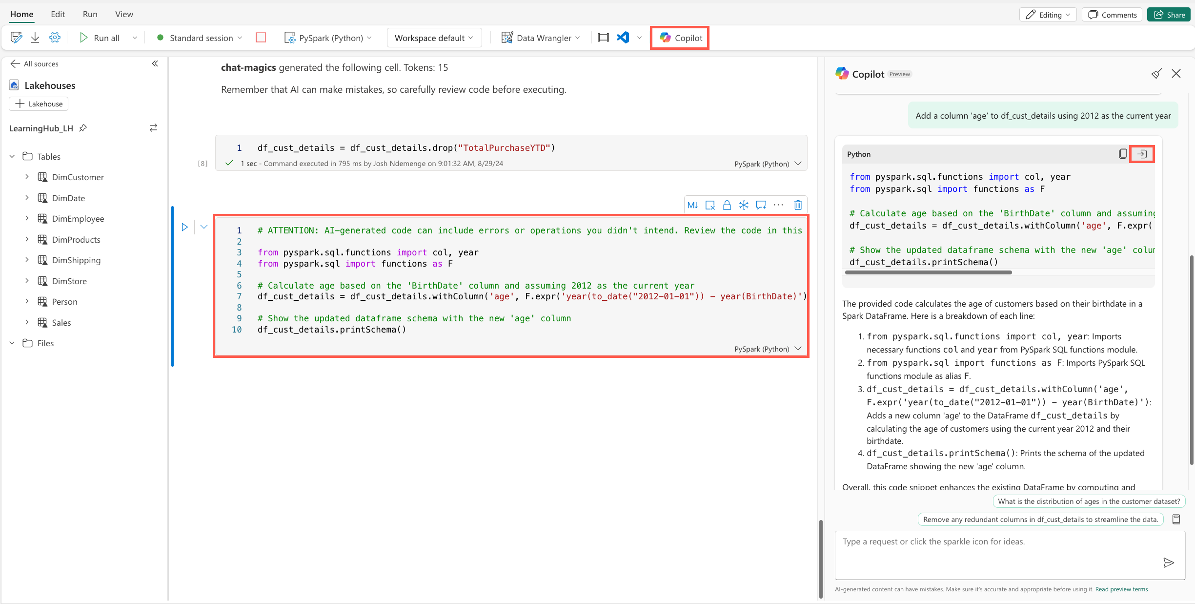 A notebook implementing code from copilot chat panel