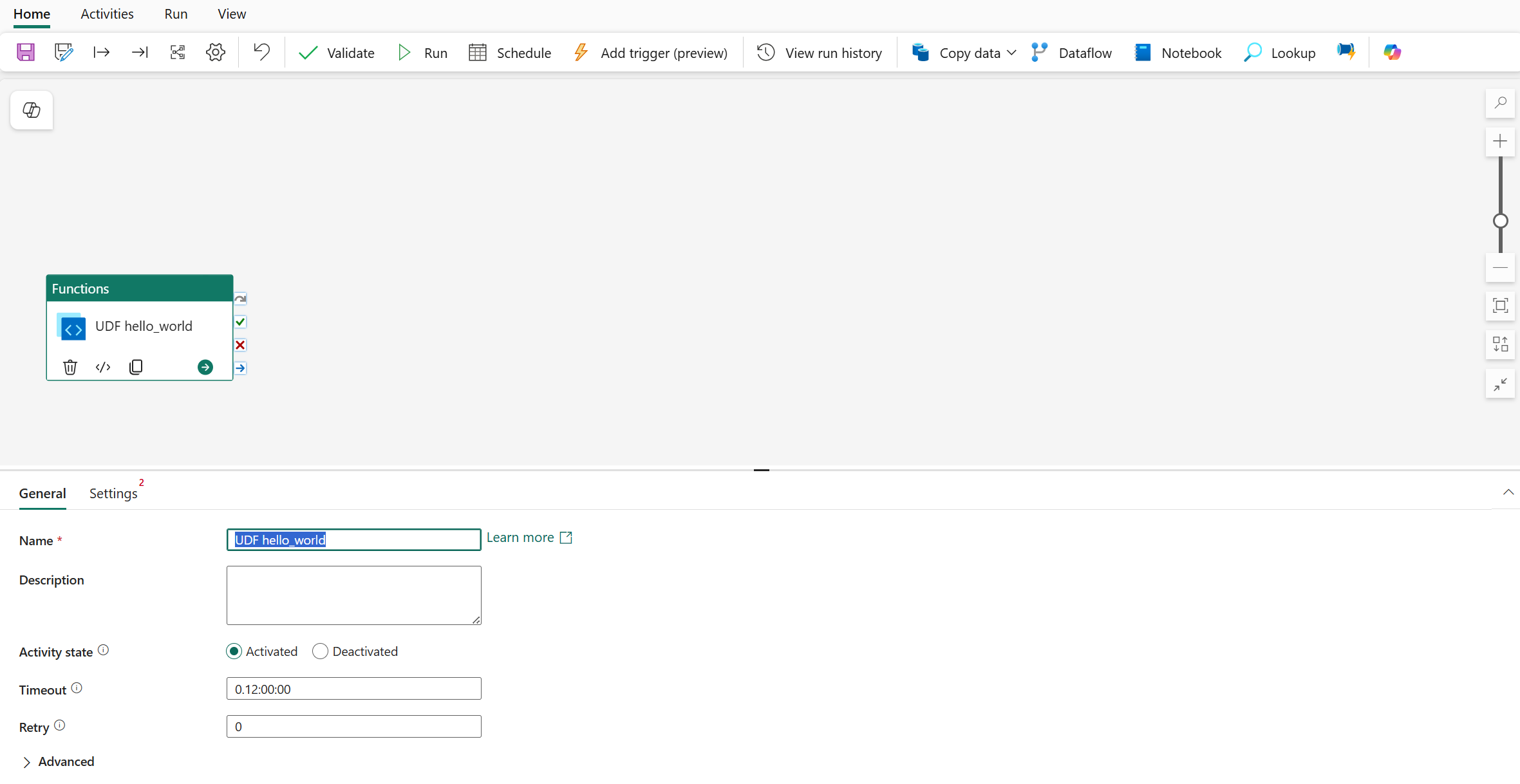 Renaming the functions activity through the General settings.