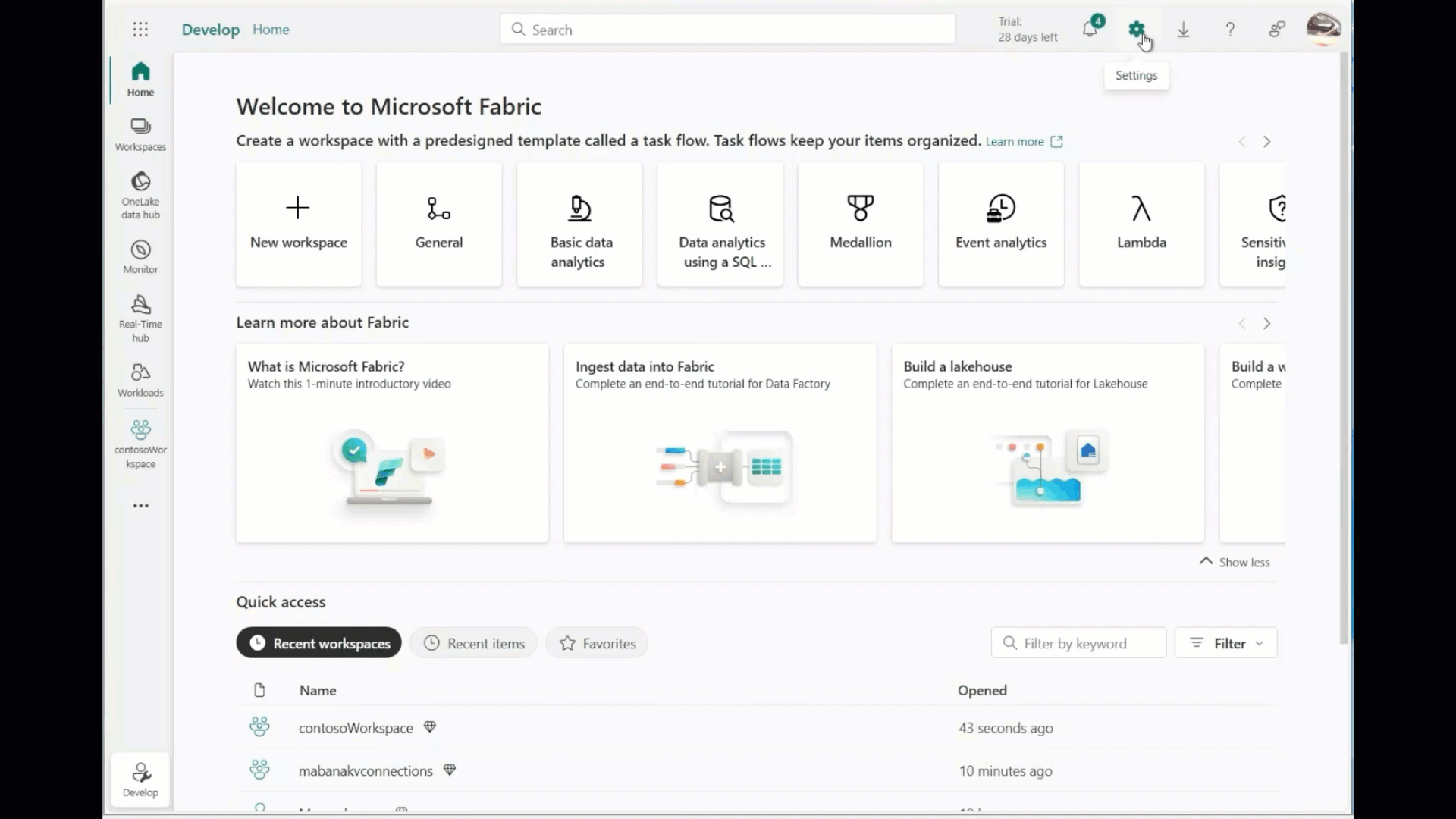 GIF Demo recording of Azure Key Vault References in Fabric. 