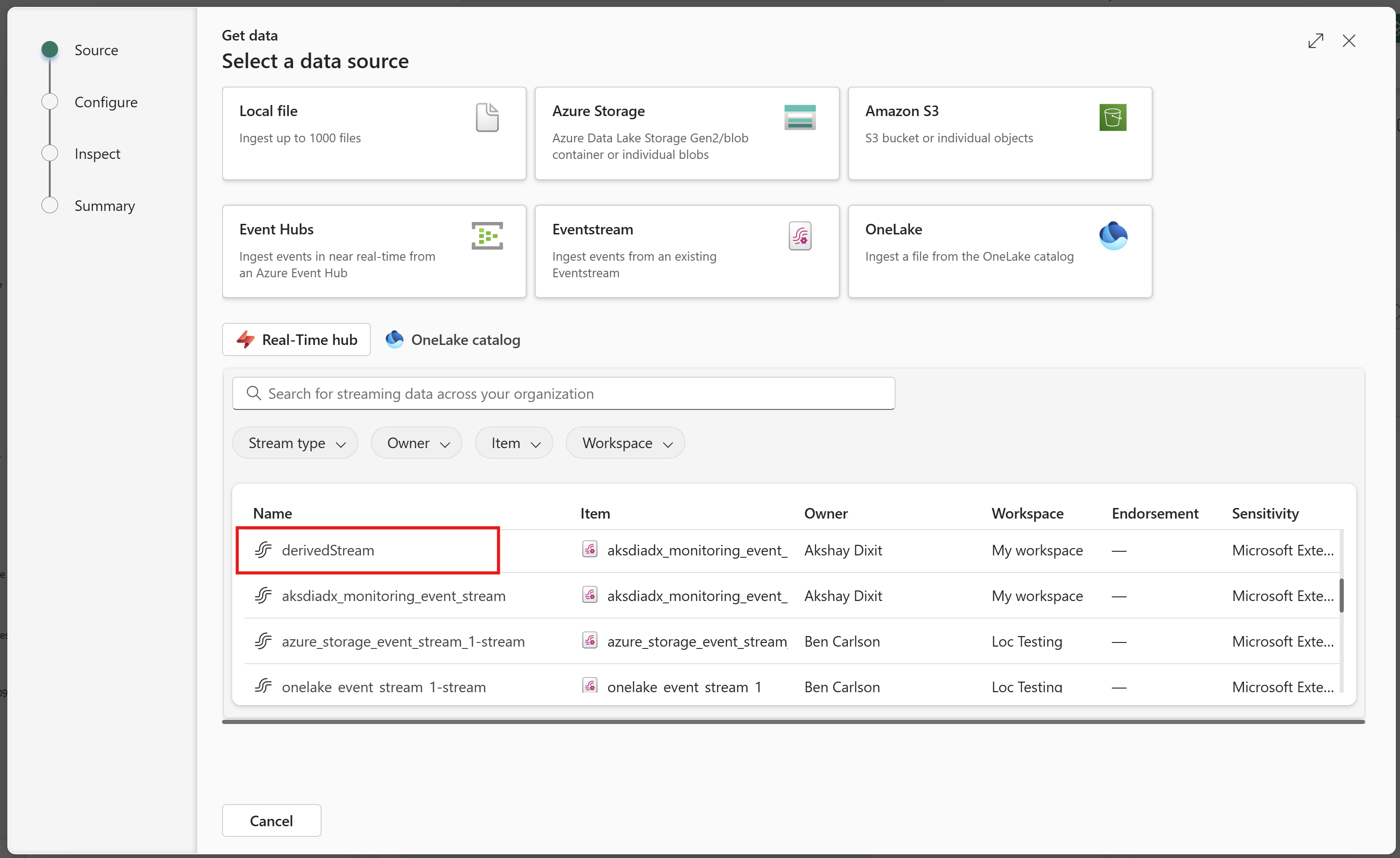 Derived Streams in Get Data Embedded Real-Time Hub