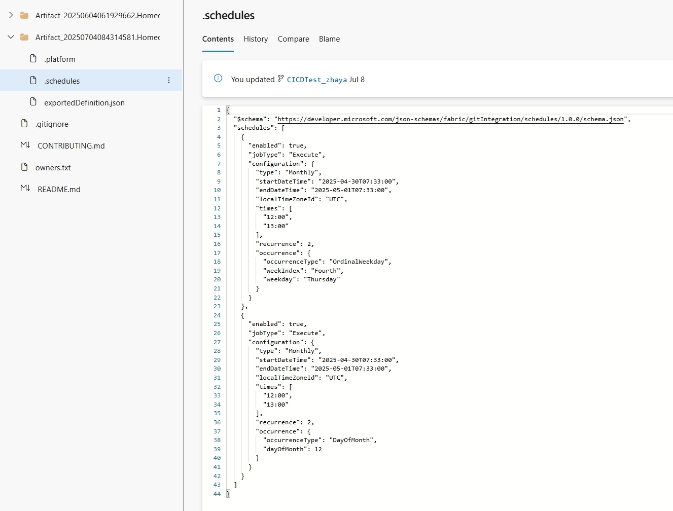 Scheduler JSON Example