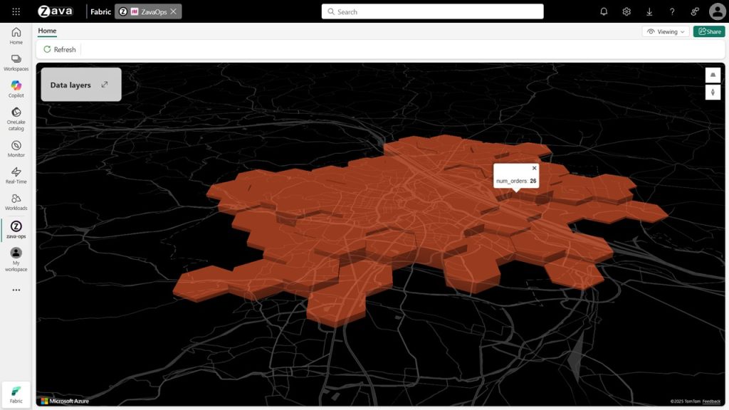 Real-time map for online order analysis using data in Eventhouse.