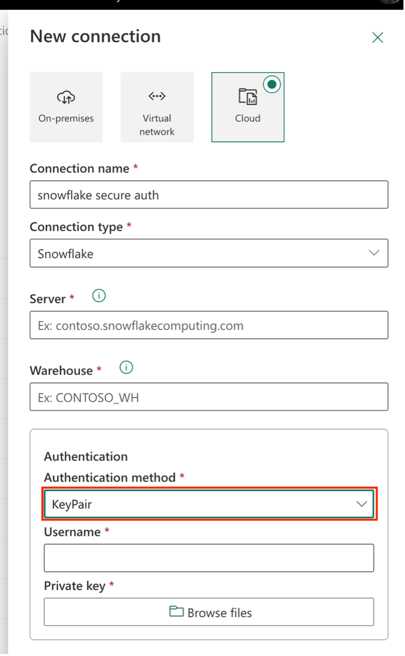 snowflake key-pair auth support in connections