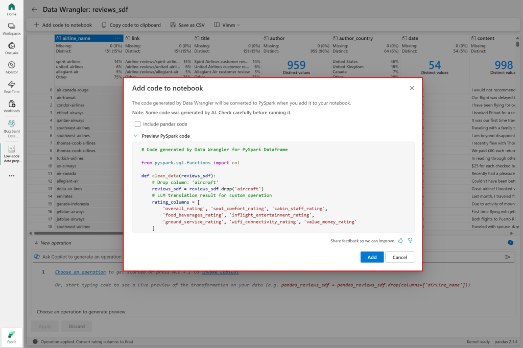 Translate pandas to PySpark with AI