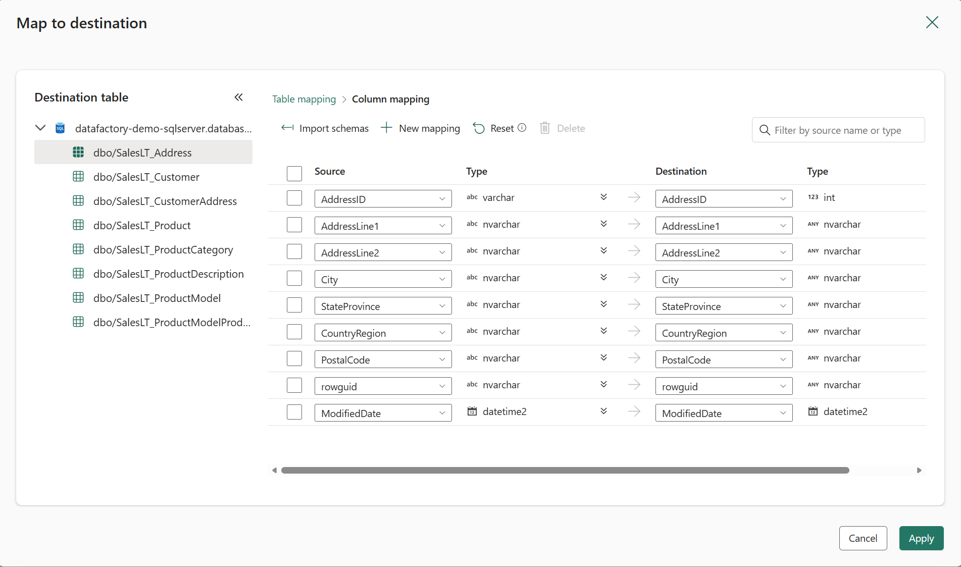 Column Mapping in Copy job when CDC replicated is enabled