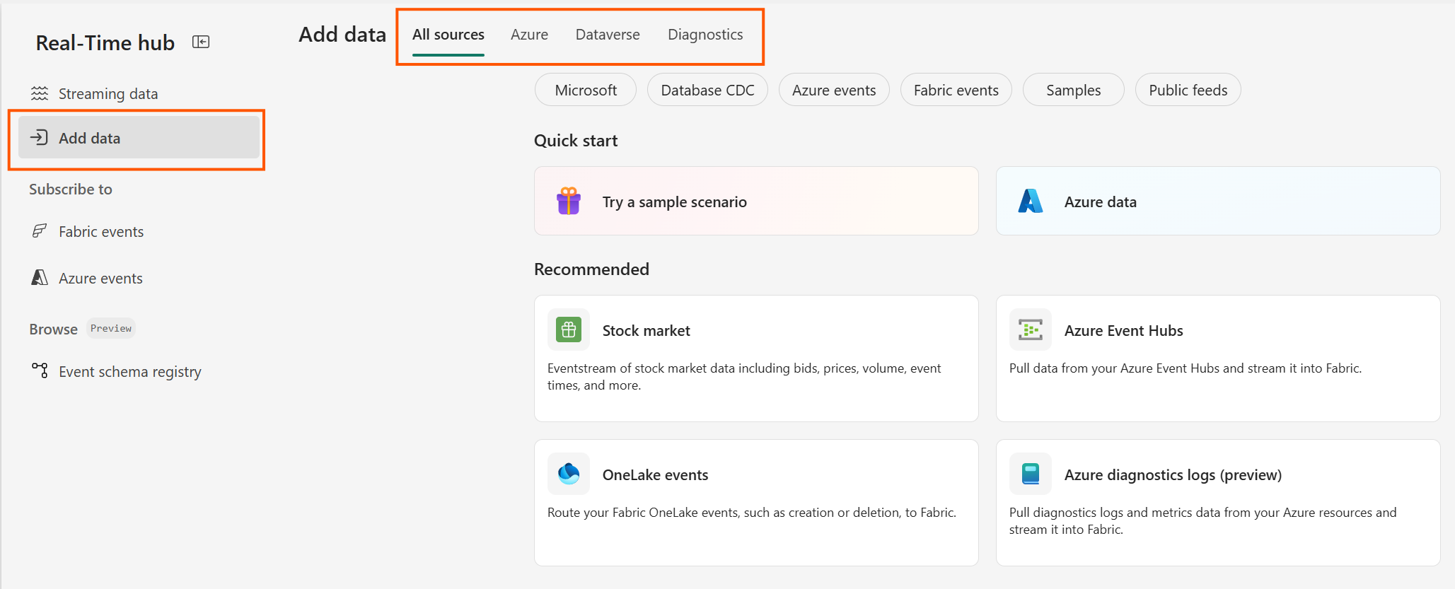 New design for Connecting to data in Real-Time hub