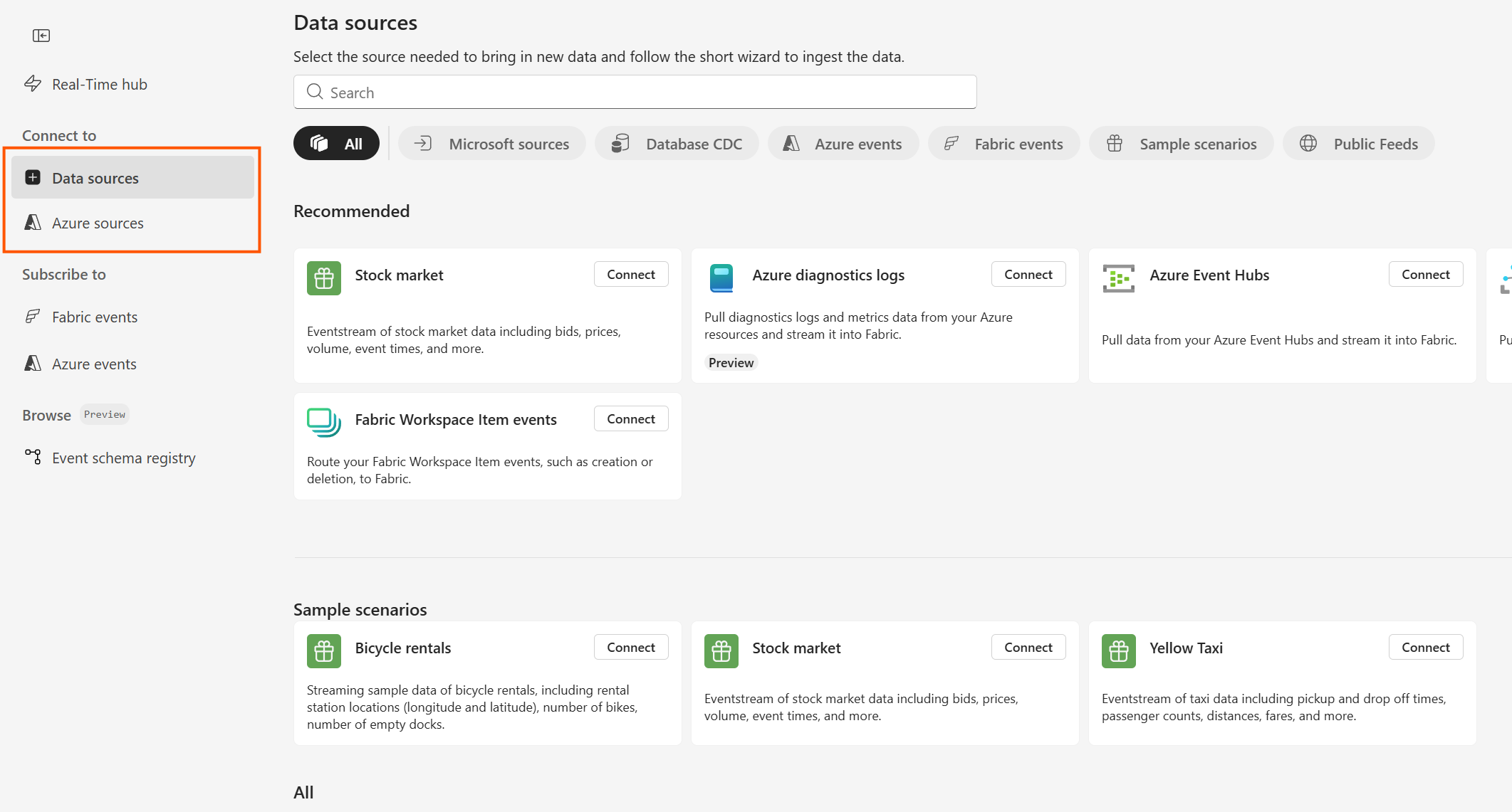 old design for Connecting to data in Real-Time hub