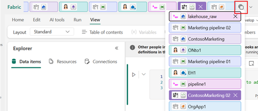 Overflow menu displaying a list of open tabs when horizontal tab space is limited.