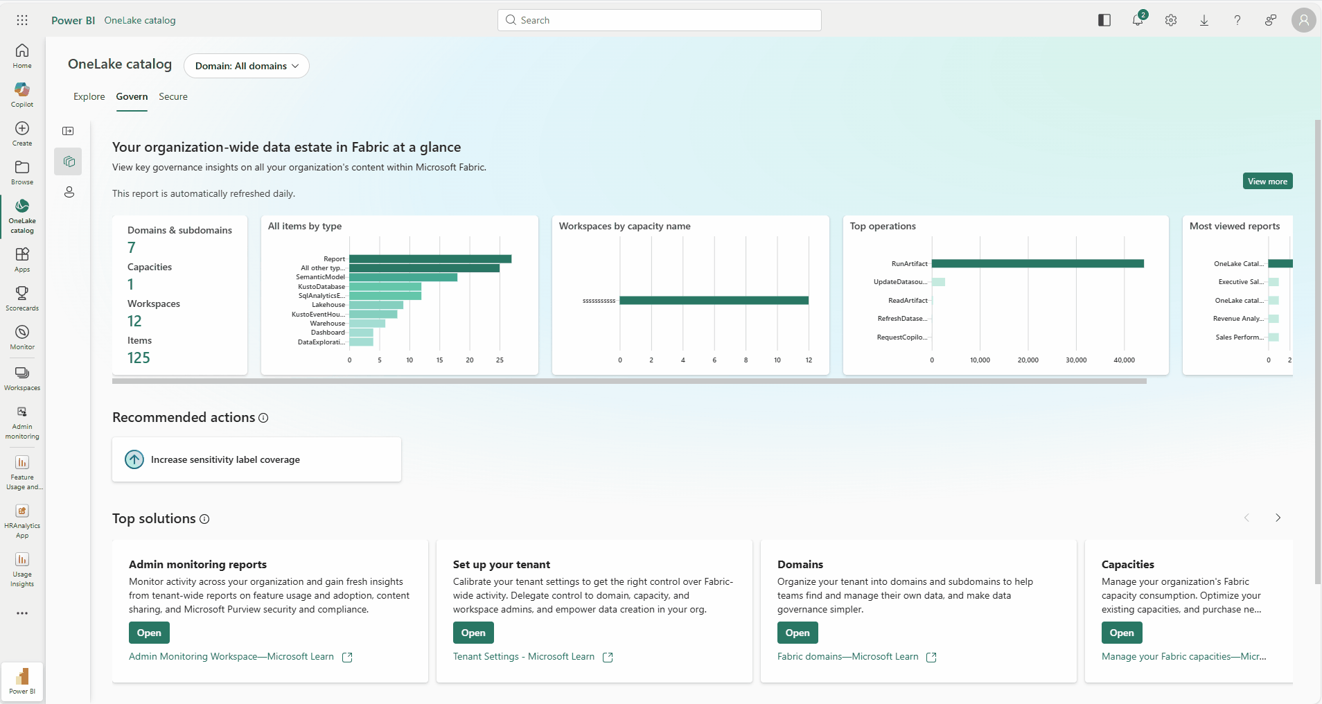 a GIF showing the new insights for Admins in the OneLake catalog Govern tab 