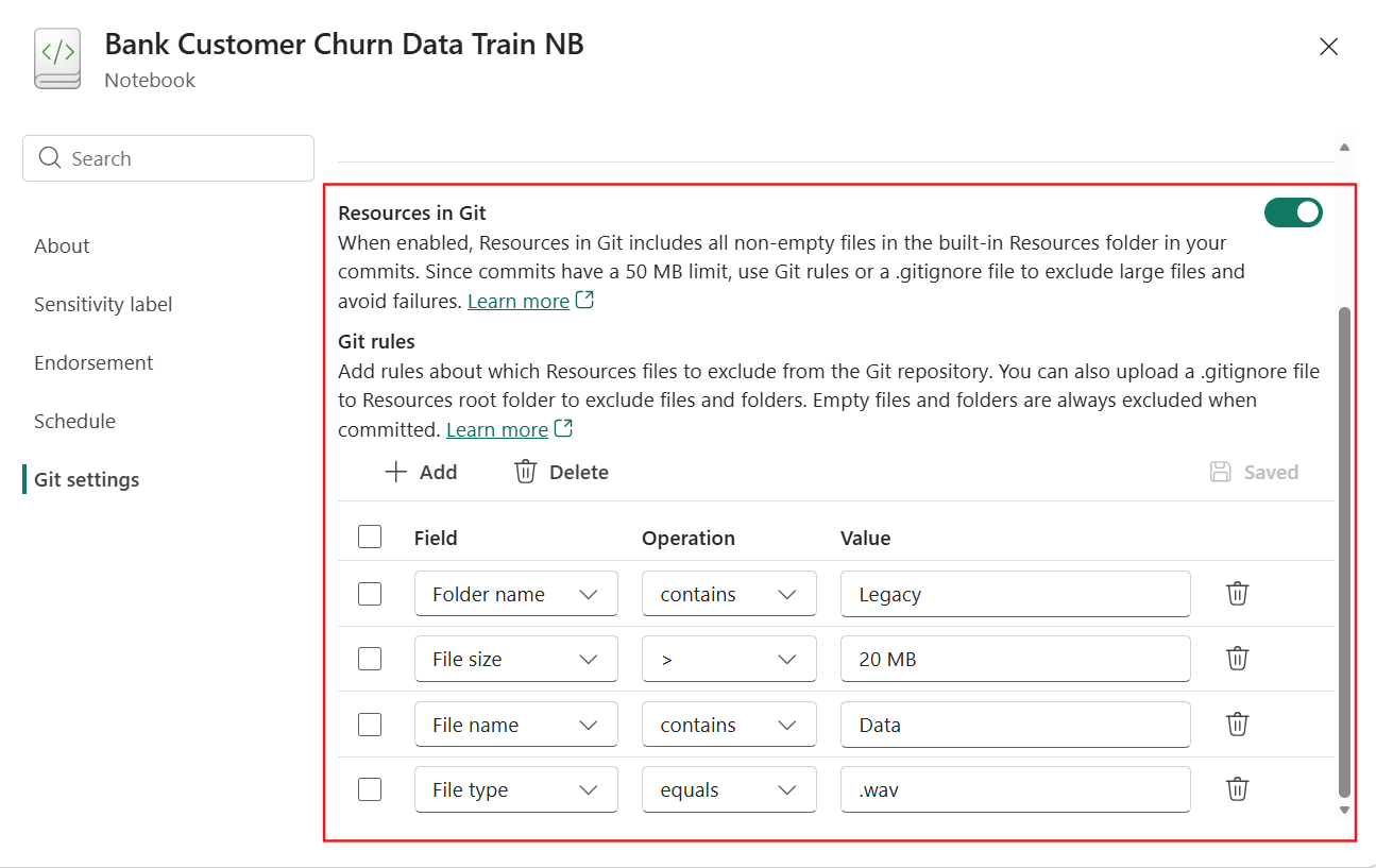 Entry of resources in git settings.
